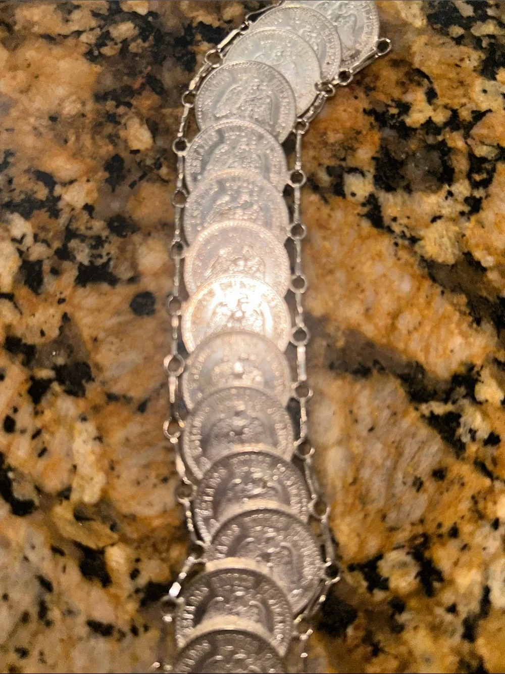 Vintage 19 Piece 1940’sMexico 20 Cent SILVER Coin Link Bracelet 20 Centavos